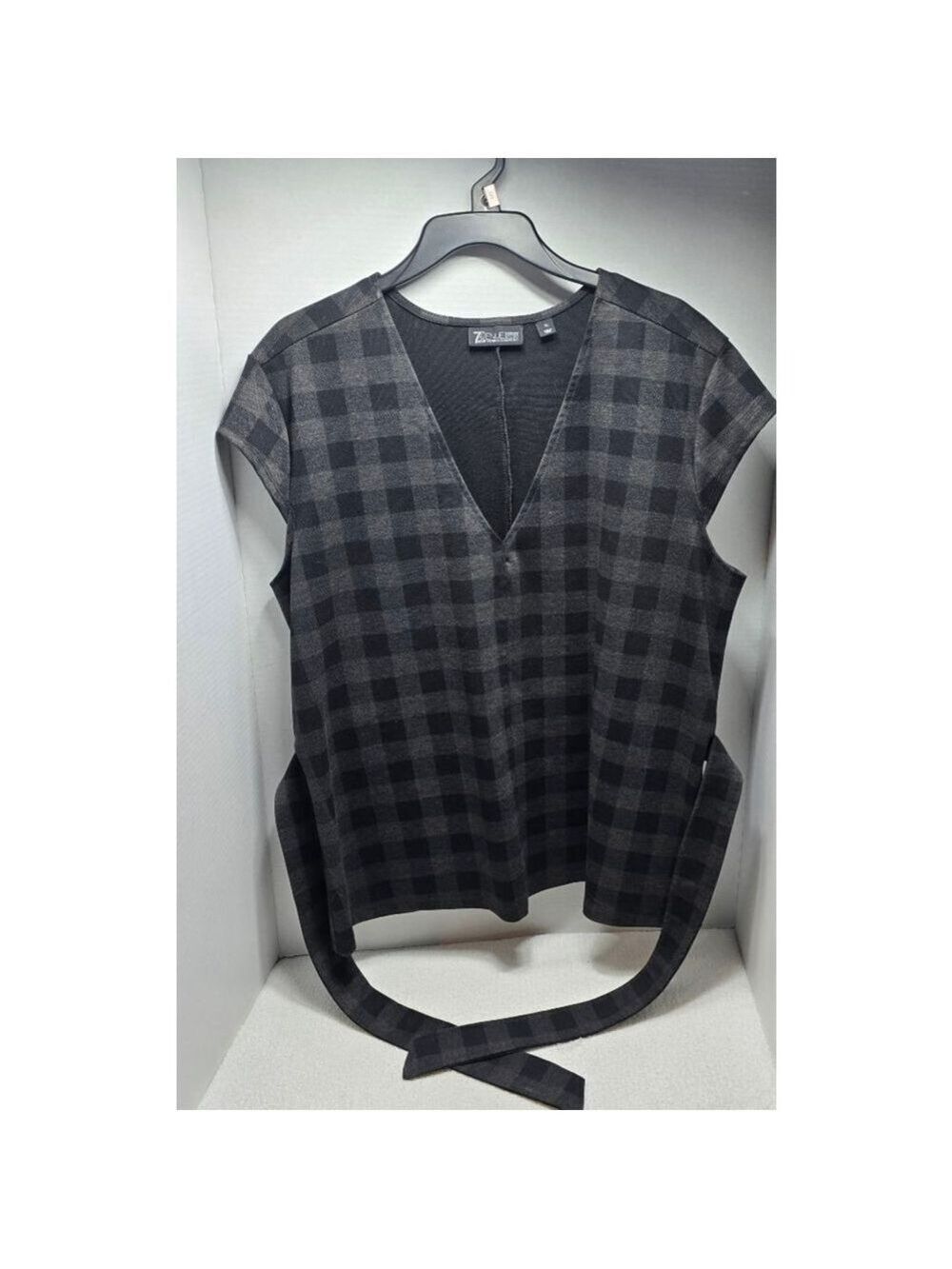 Women's 7th Avenue Design Studio Black Gray Plaid Top XL